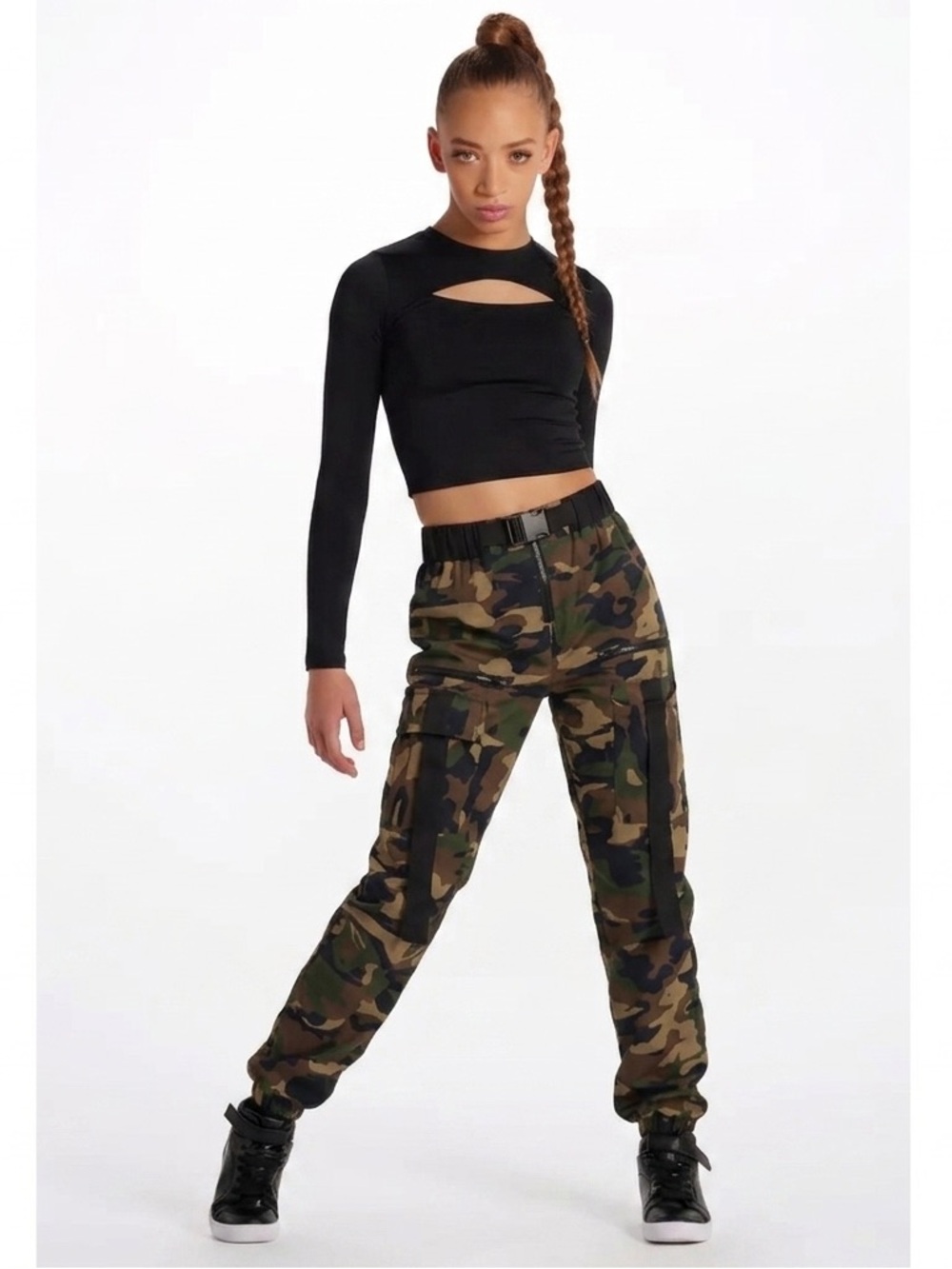 Weissman Balera Hip Hop Costume Set Black Crop Top + Camo Jogger Pants LA